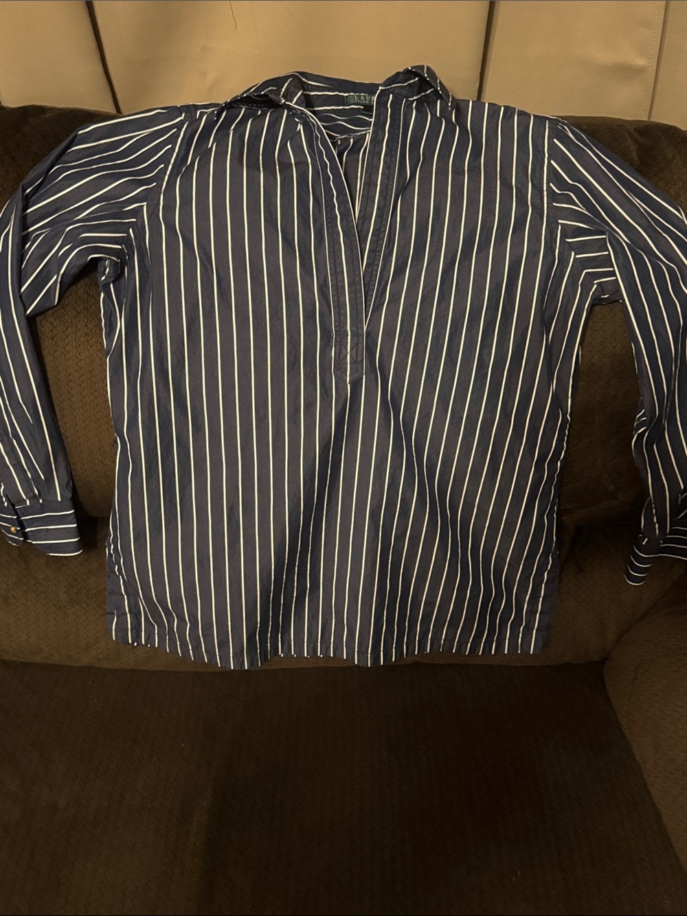 Ralph Lauren Navy Blue Shirt with White Pinstripes